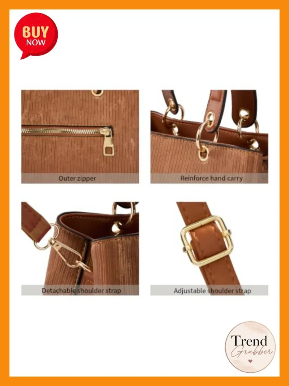 PU Leather Satchel Handbag Top Handle with Adjustable Strap 3 Compartments